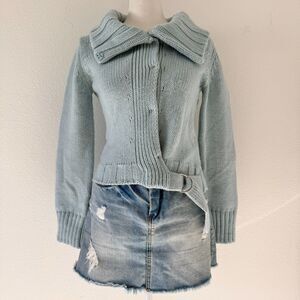 KONTATTO Italy Light Blue Button Up Exaggerated Collar Knit Sweater 90s Size S
